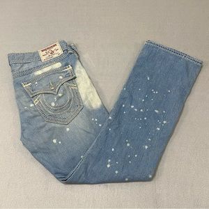 True Religion Men’s 38W 34L Straight Flaps Mega T Thick Stitch Light Blue Jeans